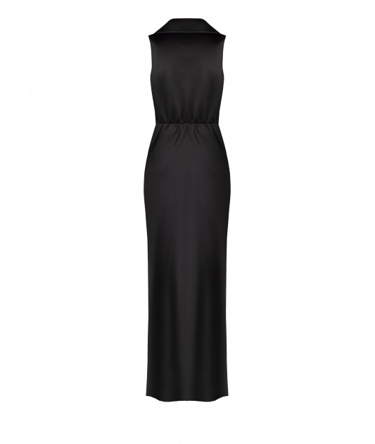 Long Satin Wrap Dress with V-neck and Side Slit – Rinascimento