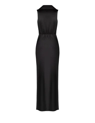 Long Satin Wrap Dress with V-neck and Side Slit – Rinascimento