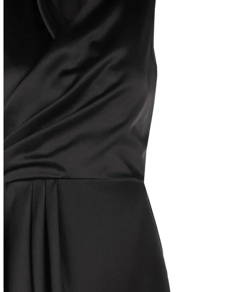 Long Satin Wrap Dress with V-neck and Side Slit – Rinascimento