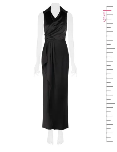 Robe longue croisée en satin, avec encolure en V et fente latérale « Rinascimento »