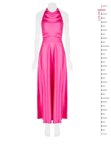 Rinascimento Maxi Satin Dress with Draped Neckline and Bow at the Back