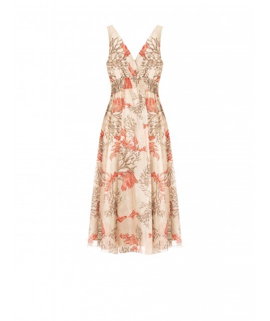 Lyocell Midi Flared Dress with Double V-Neck and Elasticated Back – Rinascimento