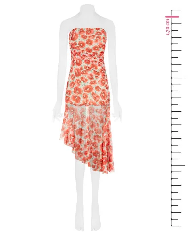 Robe courte asymétrique en tulle avec imprimé de coquelicots « Rinascimento »