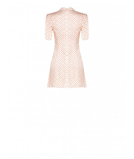 Short, flared polka-dot satin dress with a V-neck and a ‘Rinascimento’ scarf