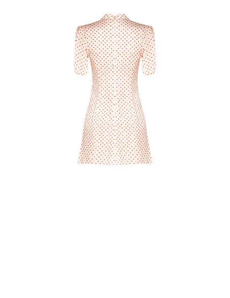 Short, flared polka-dot satin dress with a V-neck and a ‘Rinascimento’ scarf