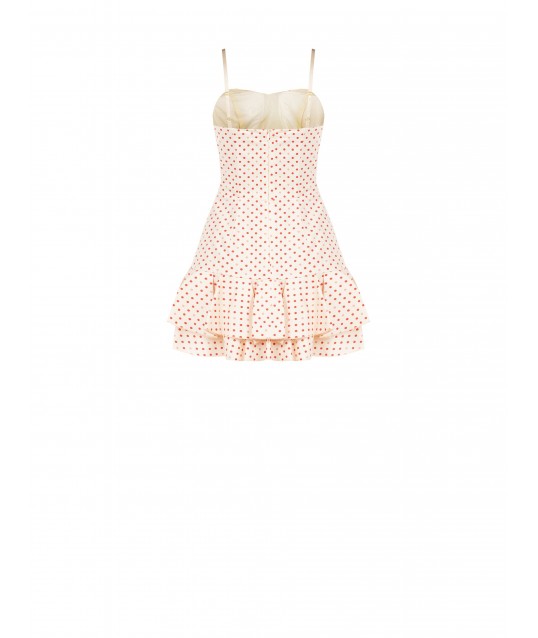 Rinascimento Short Cotton-Blend Polka Dot Dress with Flounced Hem