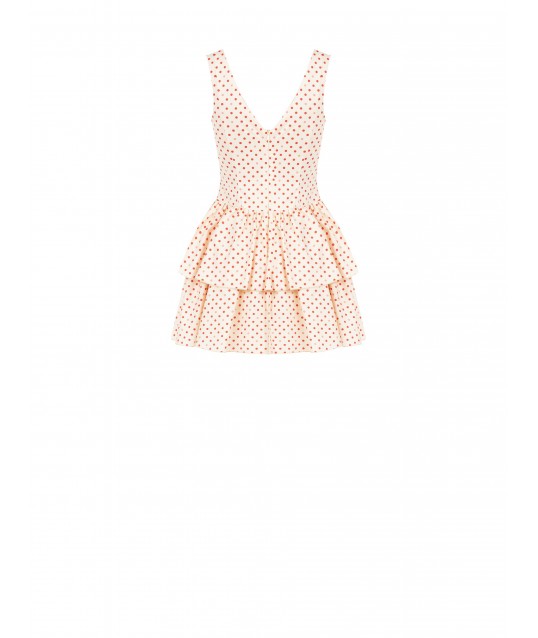 Robe courte en coton mélangé à pois, avec double encolure en V « Rinascimento »
