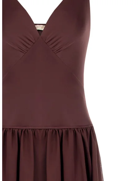 Short-sleeved jersey jumpsuit with a Rinascimento-style georgette balloon skirt