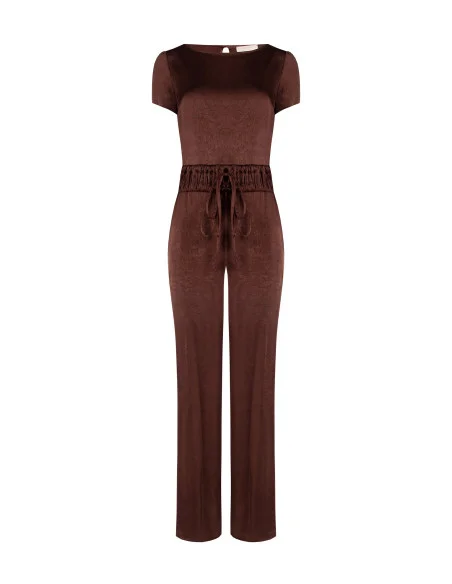 Rinascimento Satin Palazzo Jumpsuit with Double Drawstring at the Waist