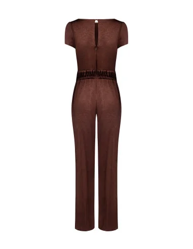 Rinascimento Satin Palazzo Jumpsuit with Double Drawstring at the Waist