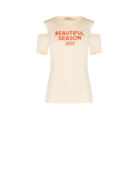 T-shirt coupe classique en coton avec découpe sur les épaules « Rinascimento »