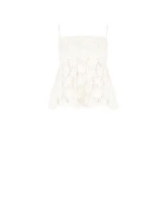 Rinascimento-style tulle peplum top covered in roses with an embossed pattern