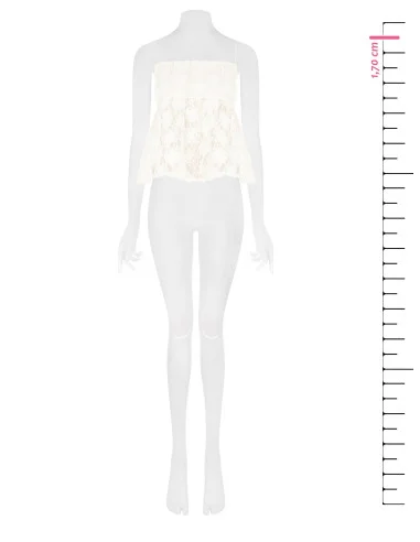 Rinascimento-style tulle peplum top covered in roses with an embossed pattern