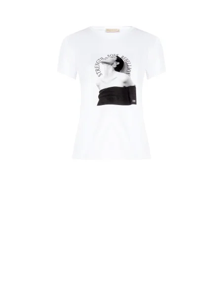 Women’s Regular-Fit Cotton-Blend T-Shirt with Print and Rhinestones – Rinascimento