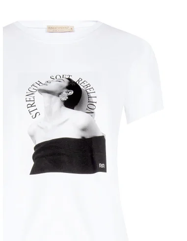 Women’s Regular-Fit Cotton-Blend T-Shirt with Print and Rhinestones – Rinascimento