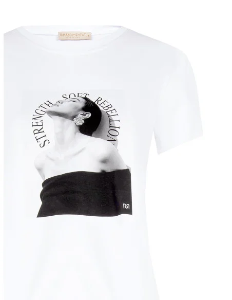 Women’s Regular-Fit Cotton-Blend T-Shirt with Print and Rhinestones – Rinascimento
