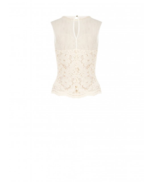 Haut bustier cintré en dentelle avec empiècement en tulle et col rond orné de perles « Rinascimento »