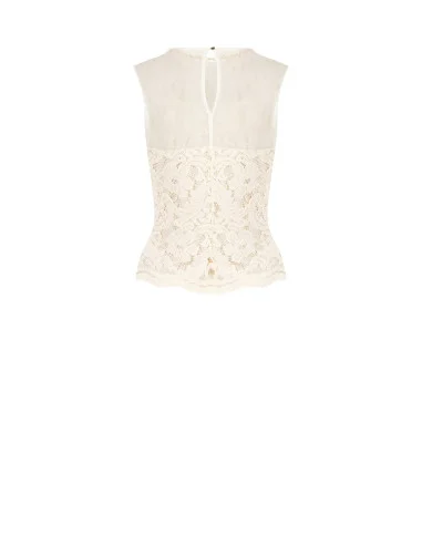 Top Bustier Sfiancato In Pizzo Con Inserto In Tulle E Girocollo Di Perle Rinascimento