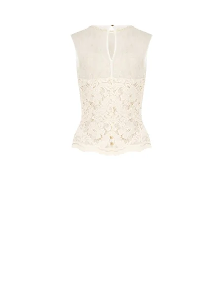 Top Bustier Sfiancato In Pizzo Con Inserto In Tulle E Girocollo Di Perle Rinascimento