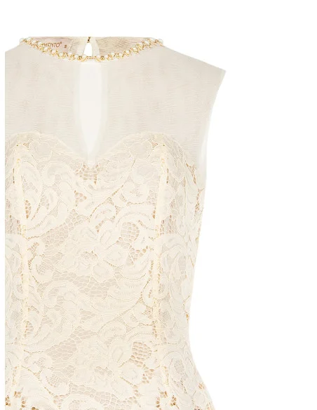 Top Bustier Sfiancato In Pizzo Con Inserto In Tulle E Girocollo Di Perle Rinascimento