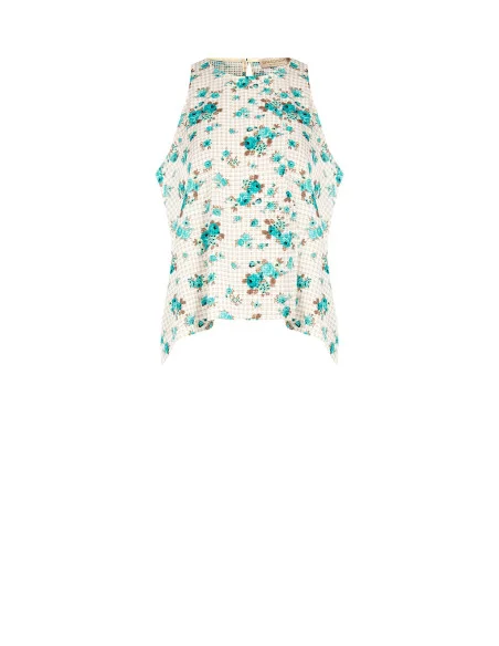 Loose-fitting A-line blouse with a Rinascimento-style chequered and rose pattern