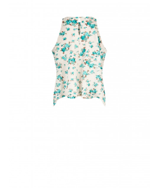Blouse ample en forme de trapèze, à carreaux et roses Rinascimento
