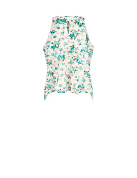 Loose-fitting A-line blouse with a Rinascimento-style chequered and rose pattern