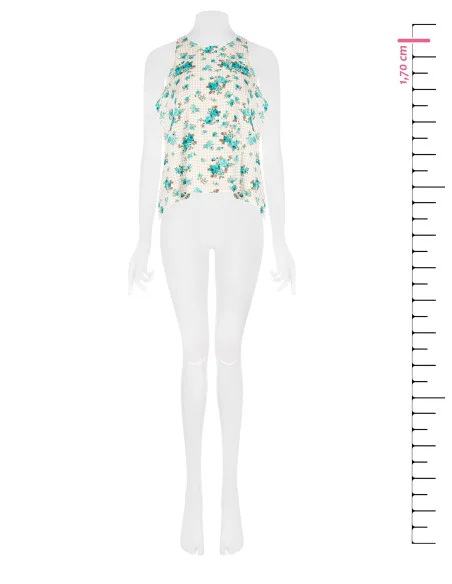 Loose-fitting A-line blouse with a Rinascimento-style chequered and rose pattern