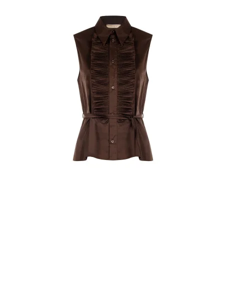 Camicia In Misto Cotone Con Ruches E Lunga Cintura Sottile Coordinata Rinascimento