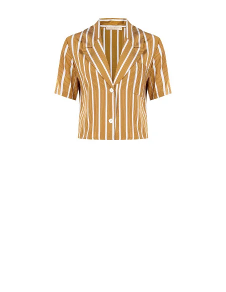 Short-sleeved striped shirt in a viscose blend with a Rinascimento-style lapel