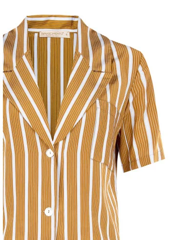 Short-sleeved striped shirt in a viscose blend with a Rinascimento-style lapel