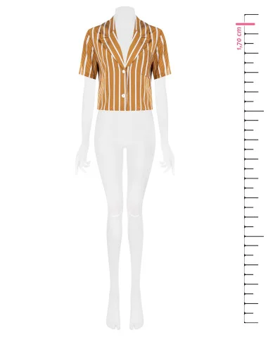 Short-sleeved striped shirt in a viscose blend with a Rinascimento-style lapel