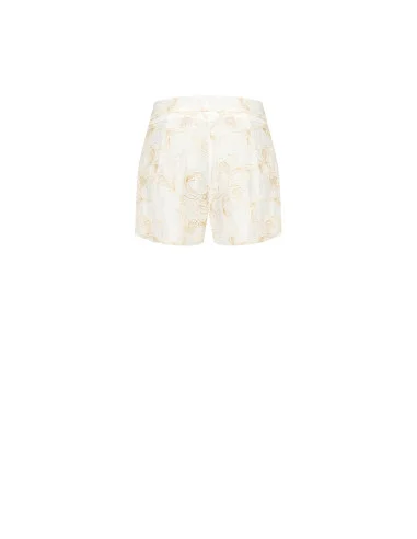 Pantaloni Corti In Misto Viscosa E Lino Con Ricami A Fiori In Rilievo Rinascimento
