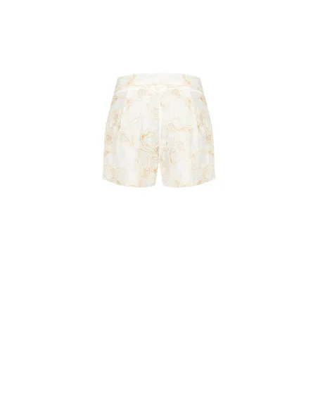 Pantaloni Corti In Misto Viscosa E Lino Con Ricami A Fiori In Rilievo Rinascimento