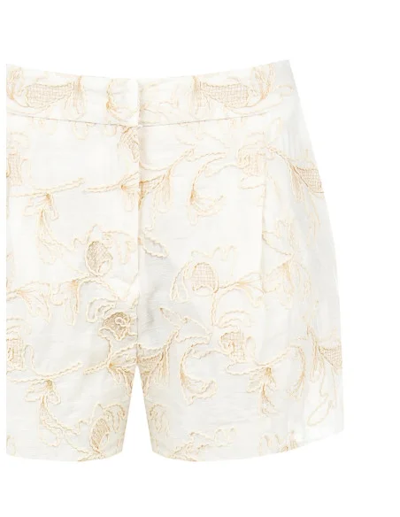 Viscose and Linen Blend Shorts with Embossed Rinascimento-Style Floral Embroidery