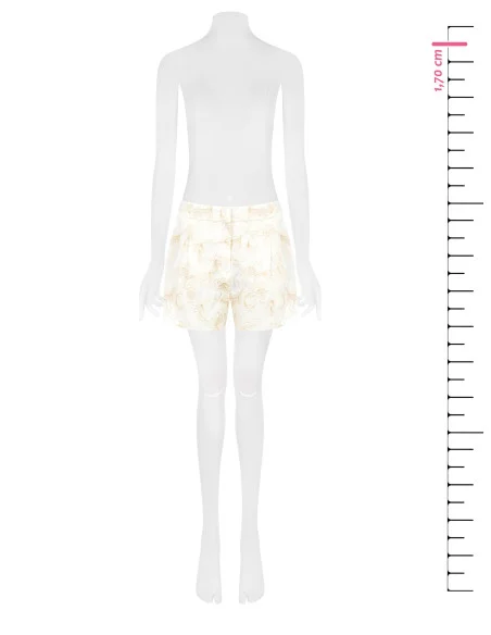 Short en mélange de viscose et de lin, orné de broderies florales en relief de style Rinascimento