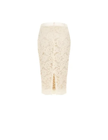 Rinascimento Lace Sheath Skirt with a Back Slit and Satin Waistband
