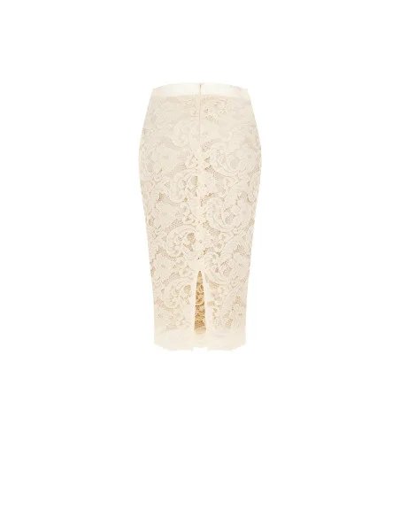 Rinascimento Lace Sheath Skirt with a Back Slit and Satin Waistband