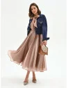 Long, Full-Circle Skirt in Laminated Satin with Rinascimento-Style Rhinestones