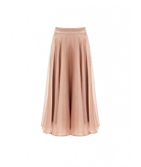 Jupe longue évasée en satin laminé avec strass « Rinascimento »