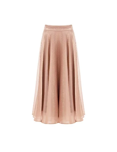 Long, Full-Circle Skirt in Laminated Satin with Rinascimento-Style Rhinestones