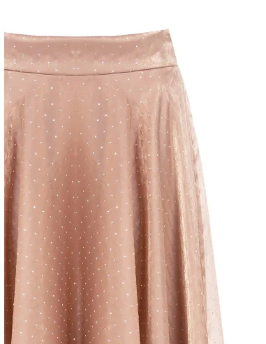 Long, Full-Circle Skirt in Laminated Satin with Rinascimento-Style Rhinestones