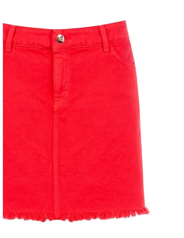 Mini-jupe en denim extensible à ourlet effiloché « Rinascimento »
