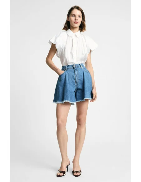 Flared Skirt-Effect Shorts with Frayed Hem Please