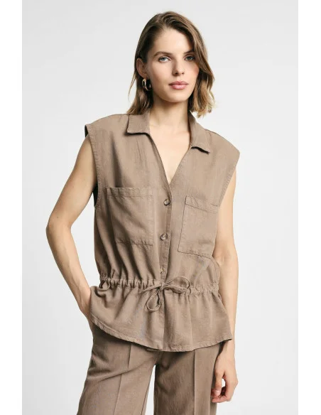Vest With Patch Pockets And Drawstring Waist Please