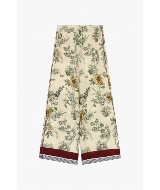 Pantaloni Palazzo Stampa Floreale E Banda A Contrasto Please