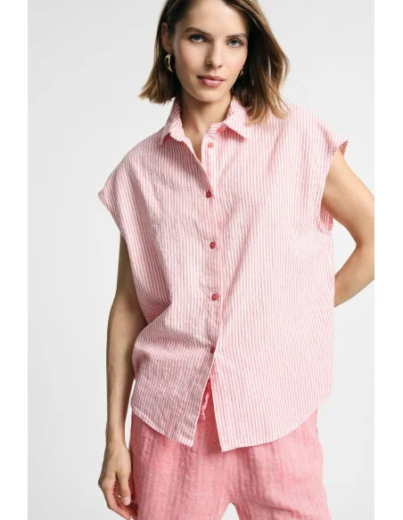 Striped Sleeveless Blouse with Classic Collar Please
