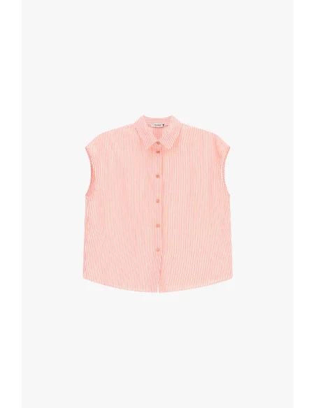 Striped Sleeveless Blouse with Classic Collar Please