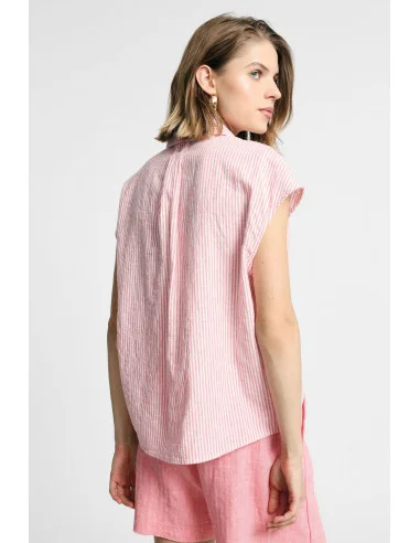 Striped Sleeveless Blouse with Classic Collar Please