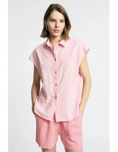 Striped Sleeveless Blouse with Classic Collar Please